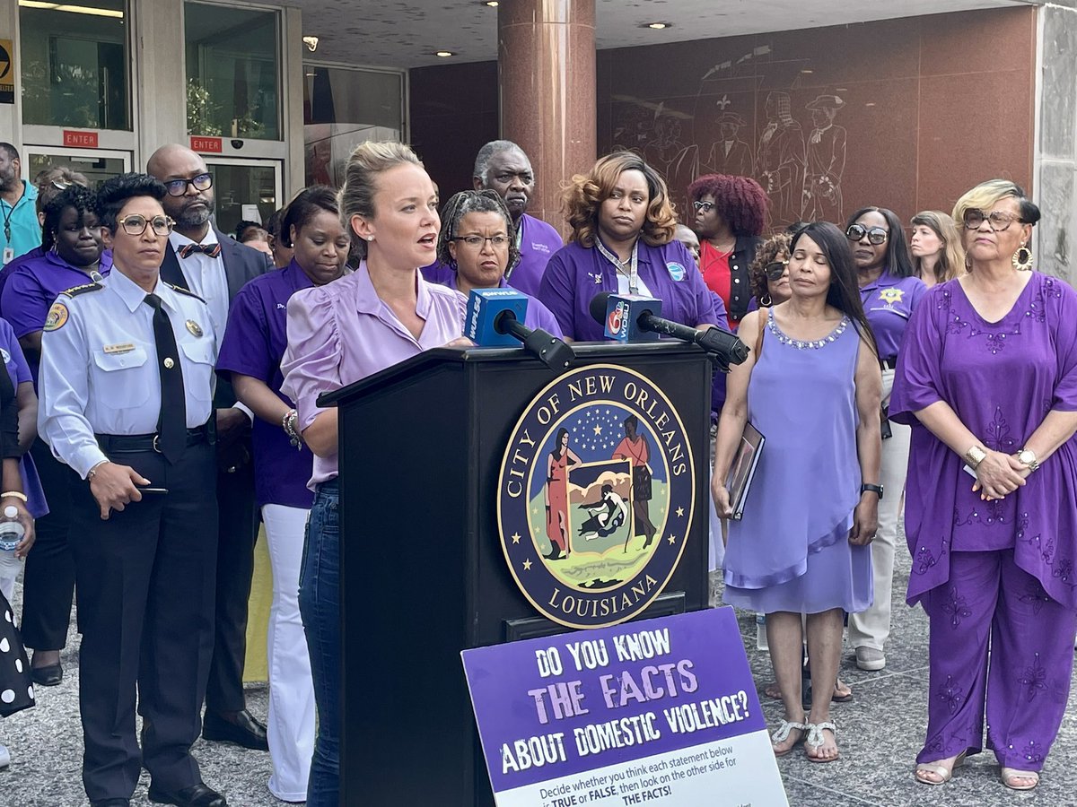 orleansparishda's tweet photo. Today, DA Williams, Chief of Domestic Violence Screening Unit Karen Avery and DA's Office Victim Witness Advocates, joined partner organizations and community members at City Hall in downtown New Orleans to take a stand against domestic violence. https://t.co/PqLeFtbs5A