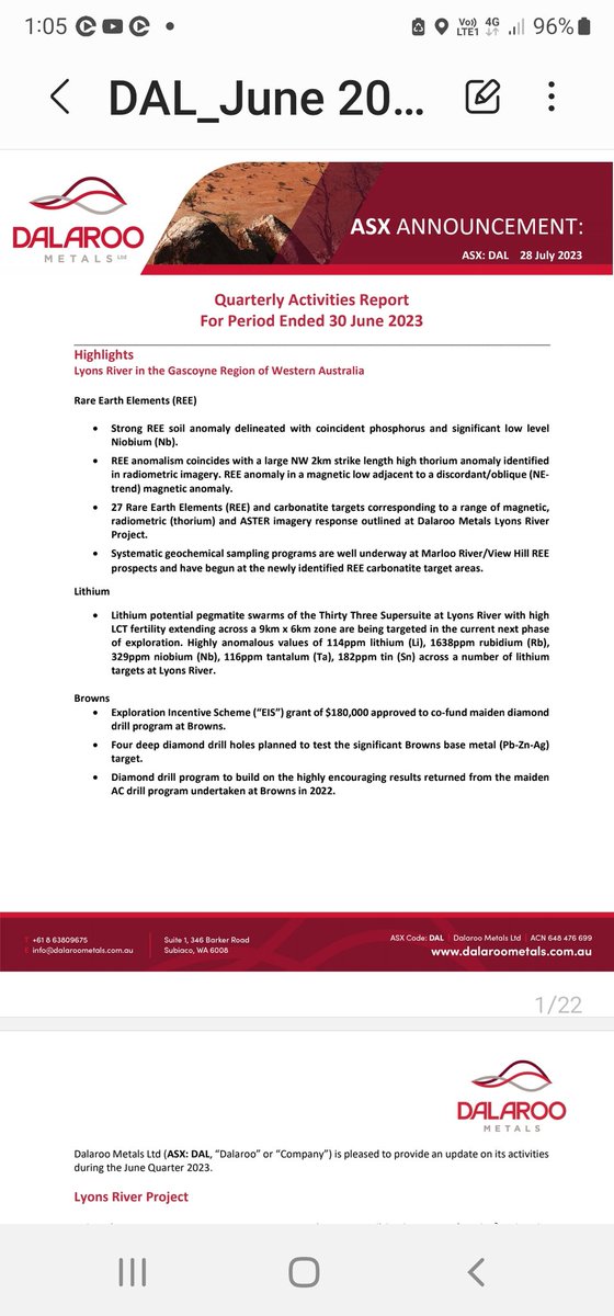 DalarooMetals's tweet photo. $DAL quarterly is out. #rareeaths #ree #niobium #thorium #exploration https://t.co/N2f3gZioz5