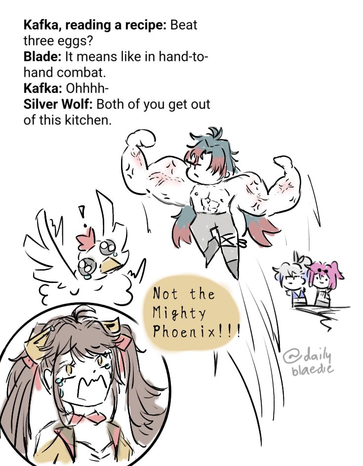 DailyBlaedie's tweet photo. Savor it in my place!!!!

More incorrect quotes bc they are fun-

#Blade #kafka #SilverWolf #sushang #honkaistarrailfanart  #HSRFanart #hsr #HonkaiStarRail #whatisthis https://t.co/9CU1mG7vht