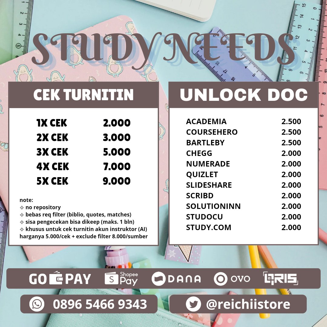 JeslynStore's tweet image. yuu kak.. bisa bangett di akuuu. ada cek turnitin (biasa/AI), akun turnitin private &amp;amp; sharing, sama unlock dokumen.

☎️ : wa.me/6289654669343

#zonauang