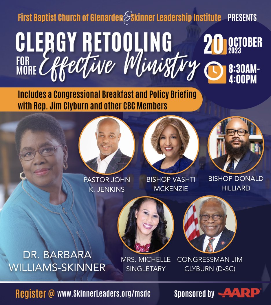 Turbulent times demand strong church leadership. Clergy leaders, join us for "Clergy Retooling For More Effective Ministry Forum" Oct. 20th. Powerful, energizing, and practical ministry tools. Cong. Breakfast and Policy Briefing w/CBC Members. SkinnerLeaders.org for info.