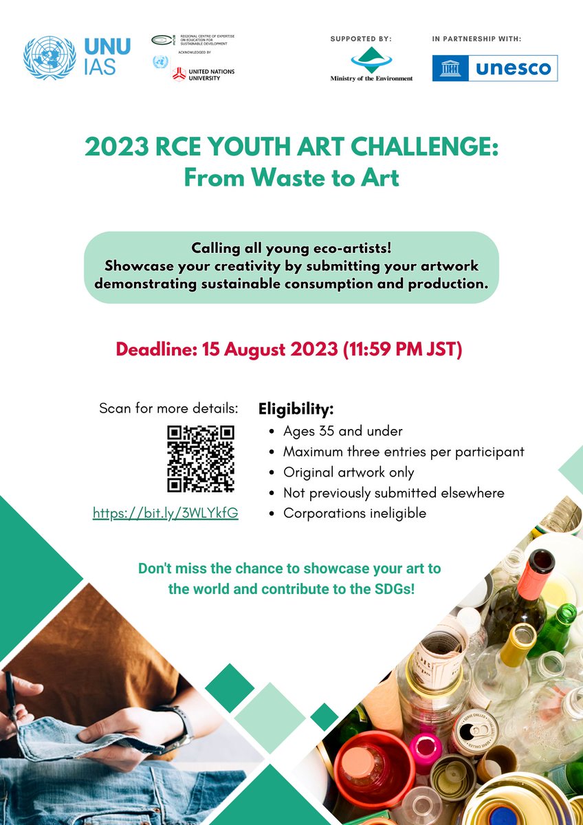 ASUEmbeddedness's tweet photo. #2023 @RCEYouthNetwork Art Challenge: From Waste to Art is open! Inspire others through art to reduce waste. 

🚨Youth = ages 35 and under

➡️ Deadline: August 15

Learn more: https://t.co/d4J5MSoSN2

@AccessASU @ChandlerUnified @mpsaz @phxschools @asuprepdigital @ASUPrepAcademy https://t.co/N6VP6HJWzA