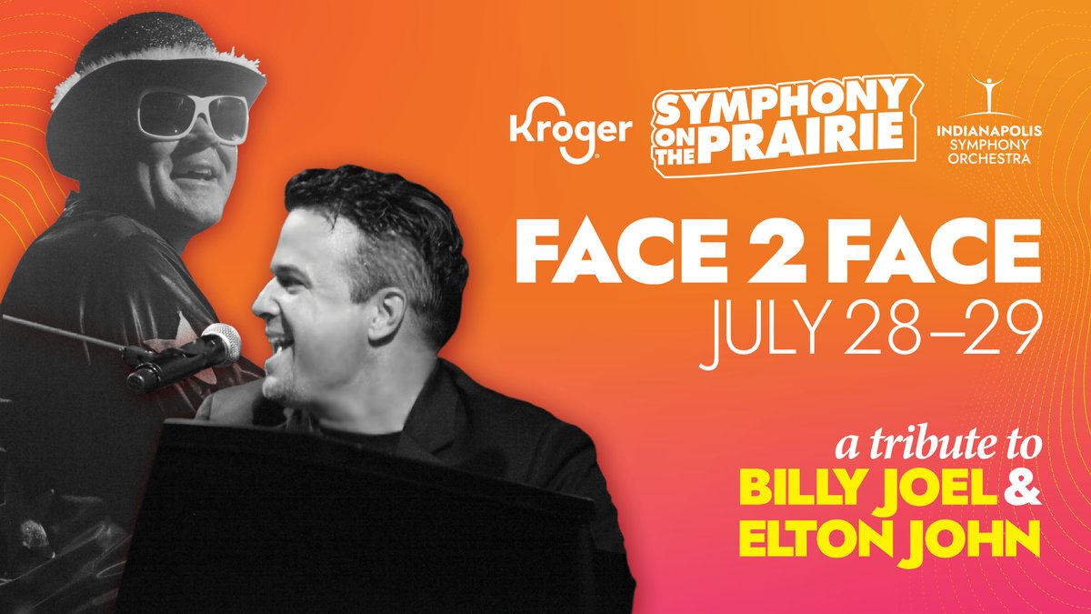 Indy_Symphony's tweet photo. FACE 2 FACE: A TRIBUTE TO BILLY JOEL AND ELTON JOHN
Taking turns at an onstage piano, the dual tribute artists of the BillyJoel/Elton John Face-2-Face Tribute Show conjure the beloved songsters in both sound and image.
Get your tickets at: https://t.co/7O3qM2kSlg
#INDYSYMPHONY https://t.co/yPhWxnz5mg
