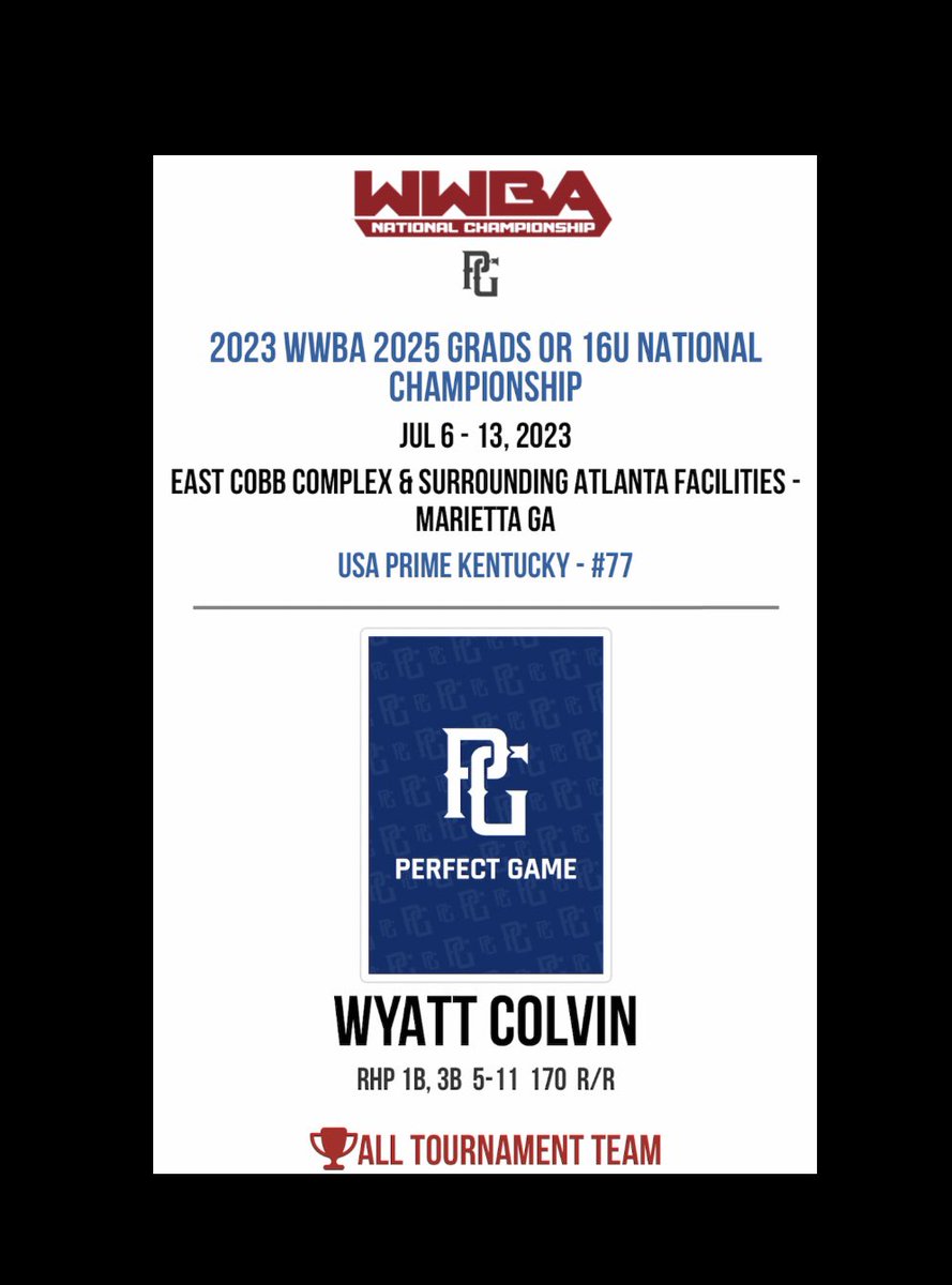 USAPRIMEKY's tweet photo. Wyatt Colvin @WyattColvin2024 (‘24,KY) RHP @NOHSmustangs had a fantastic summer on the mound.  Some of the best command in the state & gained velo ⛽️with a lot more on the way @PPL_Lex 

This young man is going to do great things at the next level‼️

Congratulations on your accolades from @PerfectGameUSA for being named to the All Tournament Team for the #WWBA & also for great showings in all of the other tournaments which included @PBRKentucky @PastimeBaseball @PastimeAllScout @PSBaseballinc @PG_OhioValley @USAPrimeNat