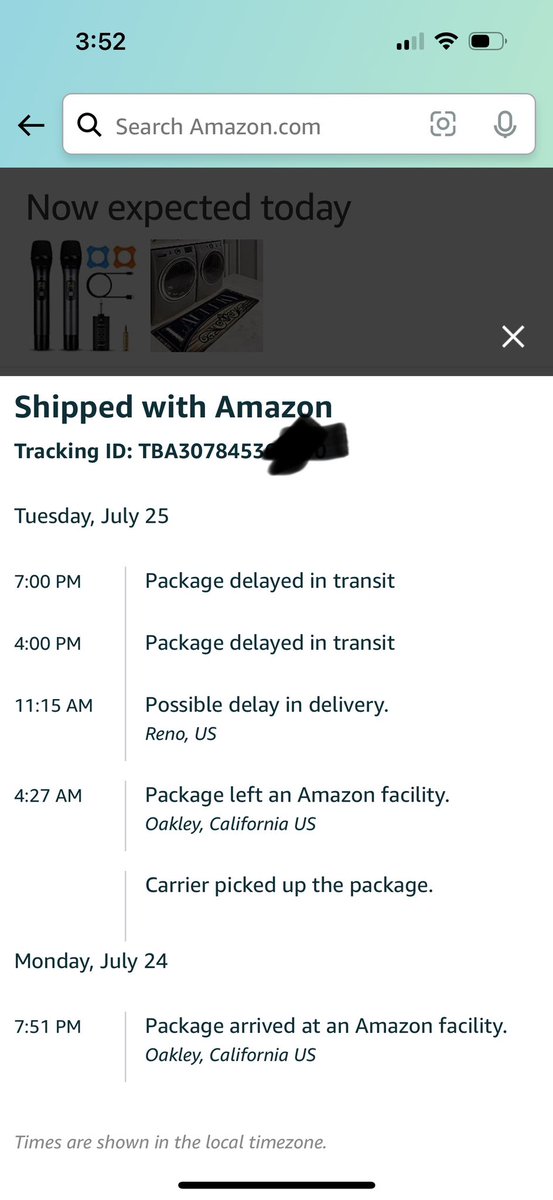 motigs's tweet photo. @amazon I haven’t heard of any fires, or snow, that’ll stop traffic from Reno to The Bay. And damn, Oakley is 30 miles from the crib, but you had to take my package (pause) all the way to Reno. #damn https://t.co/v4gTUqjUJL