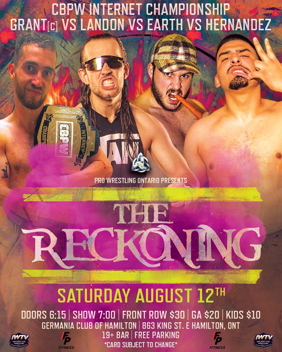 ProWrestlingOnt's tweet photo. 🌐#MATCHANNOUNCEMENT🌐

The @CBPWAcademy #InternetChampionship will be on the line when @m4tthewgrant defends his title against @TheVanLandon @Brother_earth_  &amp; @koda_hernandez in a Four Way!

Who will come out on top?
Secure Your Ticket To Find Out!

https://t.co/Mbuv5WaQES https://t.co/0Uum61pyzY