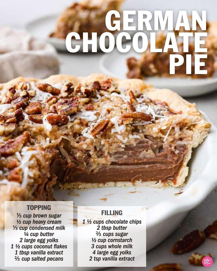 Recipe here: therecipecritic.com/german-chocola…

This decadent dessert is everything you love about German chocolate cake in one easy-to-make pie! Layers of chocolate custard, perfectly sweet shredded coconut, and salted pecans all in a golden, flaky crust. It’s