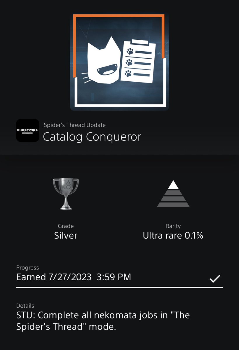 gcplathunter's tweet photo. The grind has been real these past few days 😮💨
Circled back to #GhostwireTokyo to complete The Spiders Thread DLC … whooole lotta RNG going on in it
But it’s beat! And at 0.2% & 0.1% for the final trophies, I’m happy to be among the select few 🤙🏽
#PS5Share #SpidersThread https://t.co/mI886ReWzw