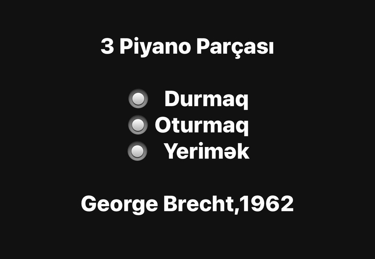 xuxanov's tweet photo. George Brecht
3 Piano Pieces from Water Yam
1963
When you can’t even get a Fluxus piece right. George Brecht, “3 Piano Pieces,” from Water Yam, 1962
#georgebrecht #wateryam #xuxanov #fluxus #neodada #avantgarde #minimalism #onkawara #GeorgeMacDiarmid #جورج_برخت #جورج_برشت https://t.co/fbv3RJyRdB