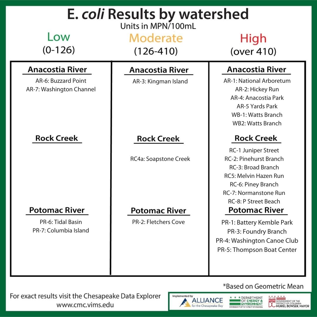 AllianceForBay's tweet photo. We have 13 weeks of data for the DC Volunteer Water Quality Monitoring Program. Recreate safely, and remember to stay hydrated in this heat!
Thanks to @AnacostiaRrkper, @LoveRockCreek, @GoNatureForward, @DOEE_DC and @MayorBowser! #WhatsInTheWater #DCCitizenScience https://t.co/zT5F5EyvW1