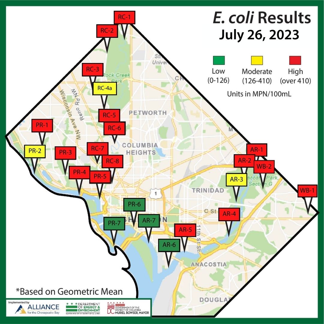 AllianceForBay's tweet photo. We have 13 weeks of data for the DC Volunteer Water Quality Monitoring Program. Recreate safely, and remember to stay hydrated in this heat!
Thanks to @AnacostiaRrkper, @LoveRockCreek, @GoNatureForward, @DOEE_DC and @MayorBowser! #WhatsInTheWater #DCCitizenScience https://t.co/zT5F5EyvW1