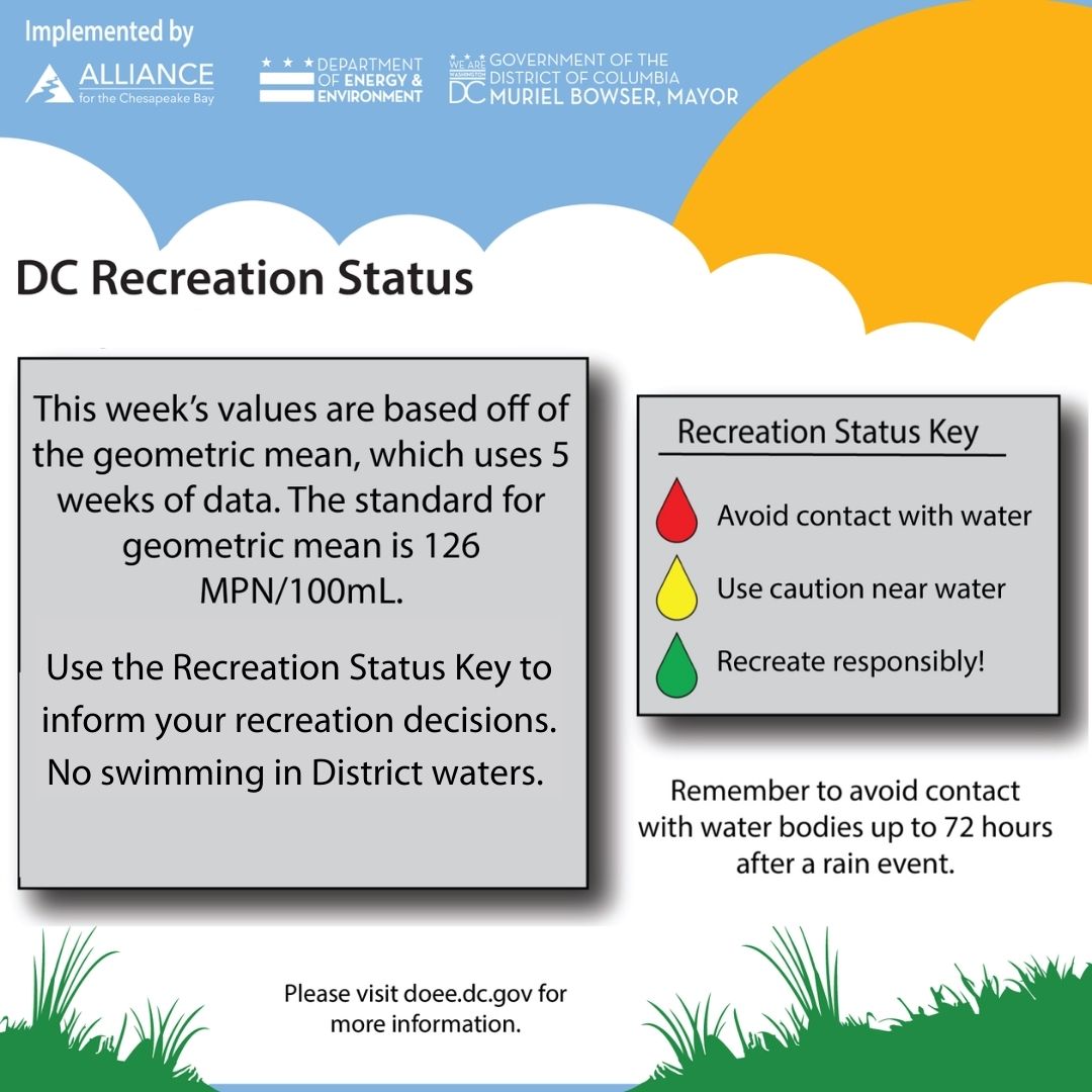 AllianceForBay's tweet photo. We have 13 weeks of data for the DC Volunteer Water Quality Monitoring Program. Recreate safely, and remember to stay hydrated in this heat!
Thanks to @AnacostiaRrkper, @LoveRockCreek, @GoNatureForward, @DOEE_DC and @MayorBowser! #WhatsInTheWater #DCCitizenScience https://t.co/zT5F5EyvW1