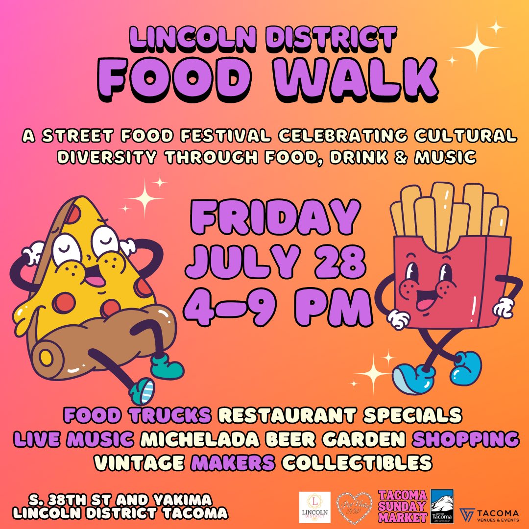 AllStarVintage's tweet photo. Lincoln District Food Walk is tomorrow! We’re shutting down the block for a street food party!

✨ 25 food trucks
✨Restaurant Specials
✨Michelada beer garden 
✨ A pop up marketplace w/ vintage dealers &amp; makers
✨@loskerrys first show in Tacoma! 
 ✨Tremenda Diosa
✨ @esepaxo https://t.co/VgSdbX7ceM