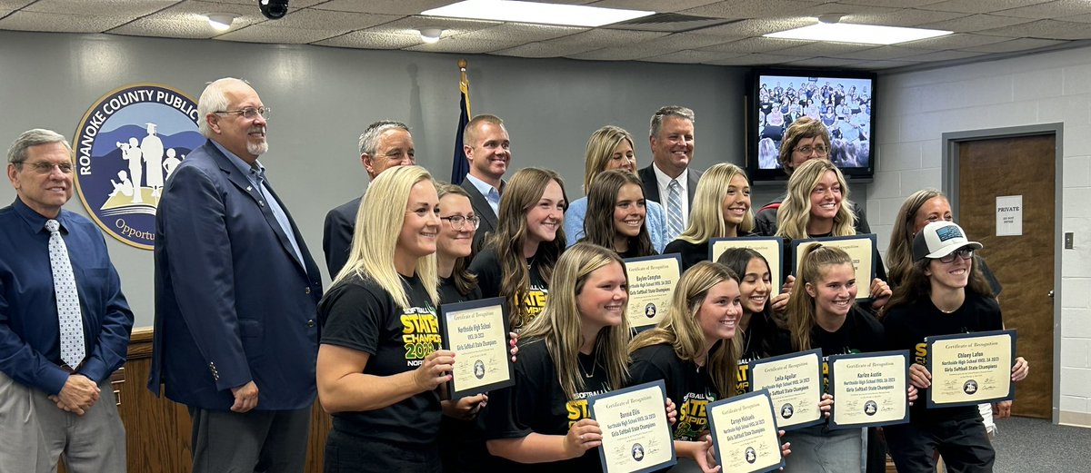 Thaison Le, Simone Hamlar, and the Northside softball team being recognized by the Roanoke County School Board for their accomplishments this spring!