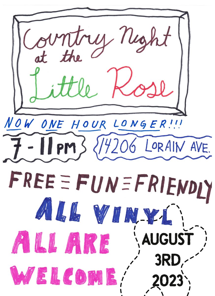 Playing country tunes at the Little Rose next thursday from 7-11 pm!  If you like my child like flyer art then just wait until you experience my child like dj skills.