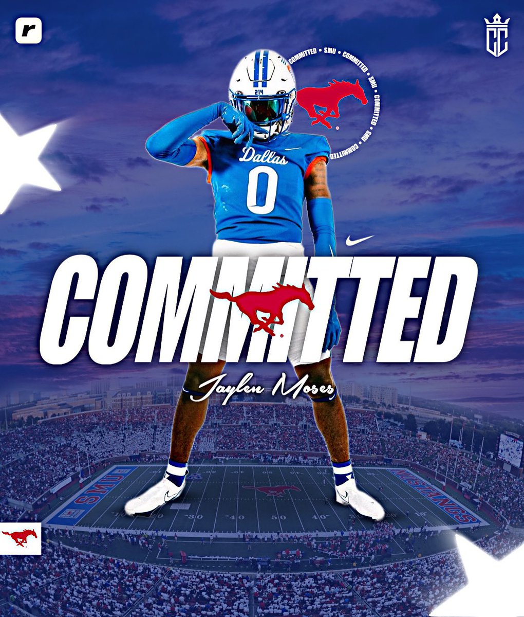 Newman Smith (Tex.) DB Jaylen Moses commits to SMU 🔴🔵

Moses selected the Mustangs over 10+ offers 

Moses was on the #DistinctlyHisCollegeTour  this year 🚌

#WeBuzzn #PonyUpDallas #PonyUp