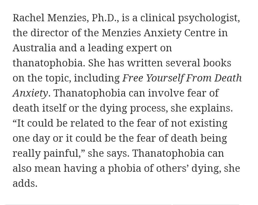 RachelEMenzies's tweet photo. Death anxiety in the media again, this time in Forbes Health!  Thanks to Emily Laurence for inviting me to be interviewed for this article

https://t.co/uvOn1fnOb6

@forbeshealth #thanatophobia #deathanxiety https://t.co/kfBJKdZjTX