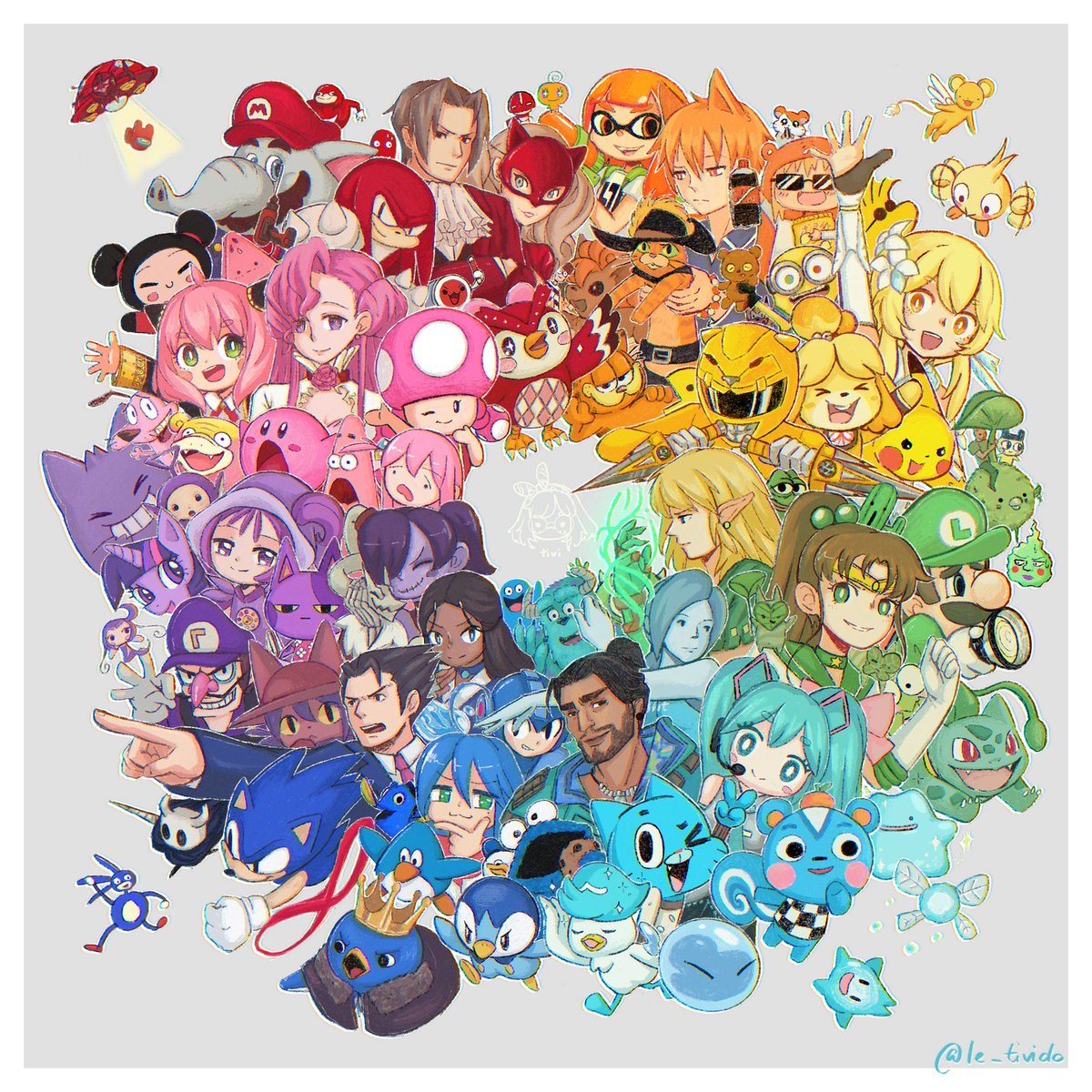 Finally finished the colorwheel, 90 characters in total! 
Thank you everyone for the suggestions!! 🍉✨

#colorwheelchallenge