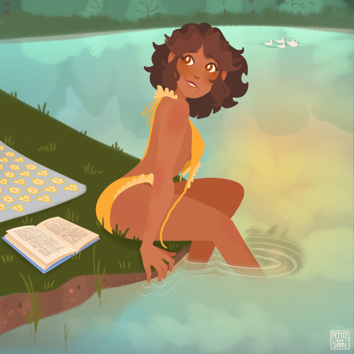 Going in for a dip 💛😜 I just wanted a flirty Briar batting her eyes to off screen Grayson. & to play with the water's reflections. #RangerBriarDumont #originalcharacter #doodle #illustration #digitalart #summervibes