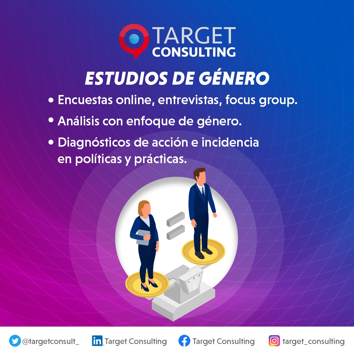 targetconsult_'s tweet photo. En #TargetConsulting tenemos amplia experiencia en #EstudiosDeGénero #Igualdad #DerechosHumanos #ViolenciaDeGénero
Visita nuestra página web
🌐 https://t.co/a98KYvn0iu https://t.co/VHIHb9UfTI