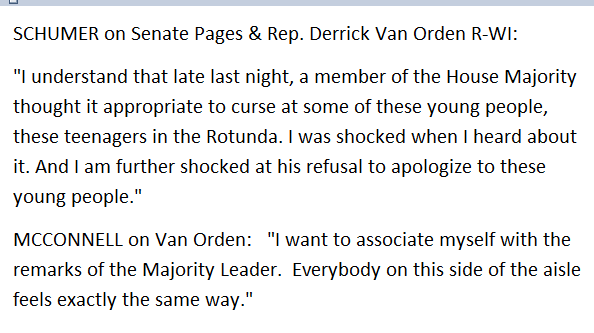 jamiedupree's tweet photo. On the Senate floor, Senators Schumer and McConnell rebuke Rep. Derrick Van Orden R-WI after he cussed out a group of Senate Pages last night https://t.co/sTTfRA3sI9