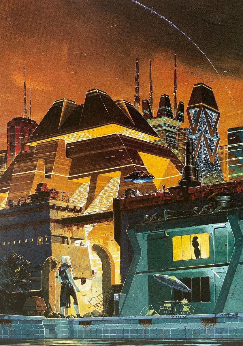 retroscifiart's tweet photo. Cyberpunk cities. Art by Manchu x 2, Chris Moore, art from Akira https://t.co/bp394VgWQR