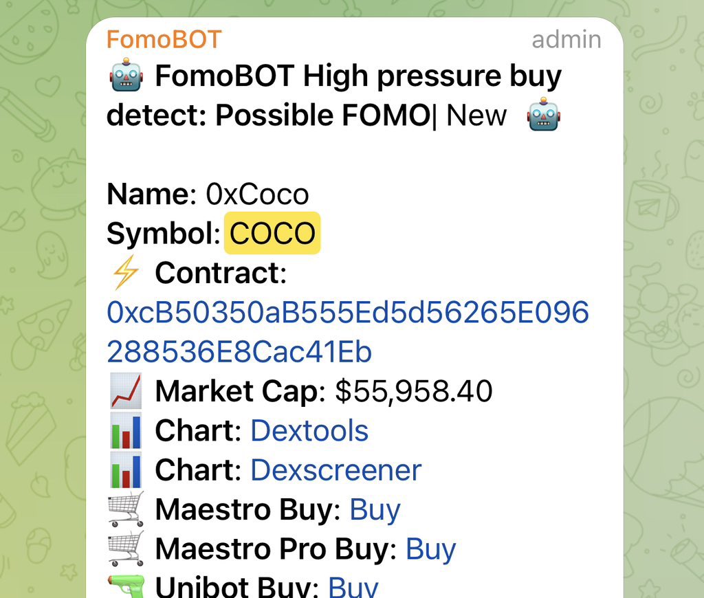 Fomoboterc's tweet photo. Hitting X70 on COCO
#0xCoco #Coco #FomoBOT #laelaps #pepe #shiba #unibot https://t.co/BQa2ZCOwe6