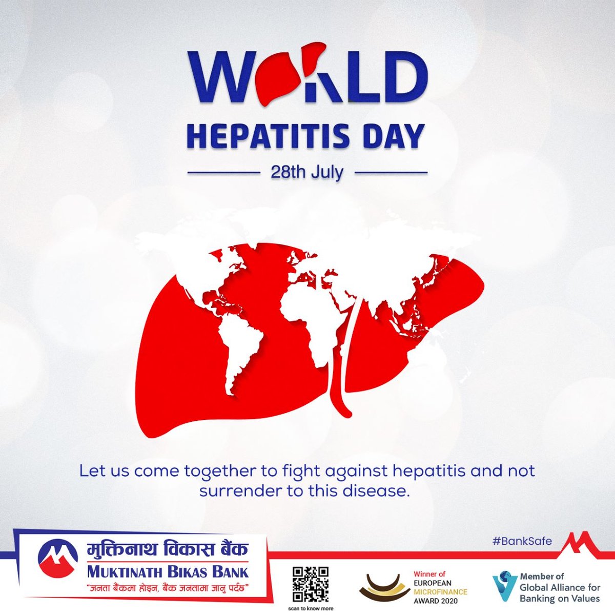 'Let's stand together, raise awareness, and beat Hepatitis for a healthier world!   

#WorldHepatitisDay #JoinTheFight #InternationalEvent #MNBBL #muktinath #bestbank #muktinathbikasbank #mnbbl #healthday  #hepatitis