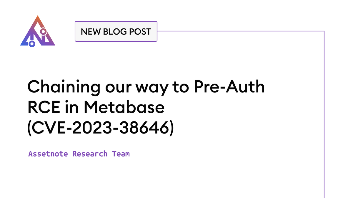 The security research team at @assetnote found and reported a critical pre-auth RCE vulnerability to Metabase earlier this month CVE-2023-38646: blog.assetnote.io/2023/07/22/pre… This one was an incredibly fun discovery as there are many roads to RCE through JDBC. We've published details…