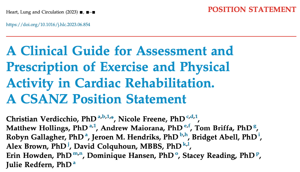 Great to see this <a href="/thecsanz/">CSANZ</a> position statement, endorsed by <a href="/ACRA_ACRA/">ACRA</a>, published today. 

This was a great collaboration with exercise experts across CSANZ, ACRA &amp; @SolveChd, and will be an assest to #cardiacrehab clinicians in Aus &amp; NZ. 

#exercise #physicalactivity #CVD
