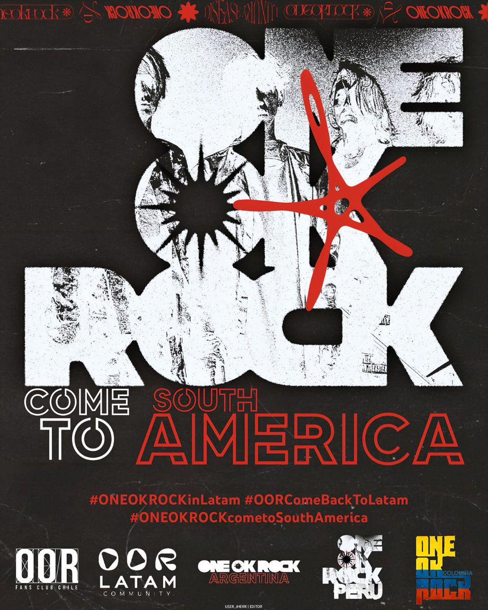 De la mano de diversos FC de ONE OK ROCK en Latino América, se ha creado un proyecto para visibilizar un poco el deseo de muchos fans de que vuelvan a tierras latinas en una futura gira.
Por favor utiliza la imagen y los HT 
<a href="/ONEOKROCK_japan/">ONE OK ROCK_official</a>
#ONEOKROCKinLatam
#OORComeBackToLatam