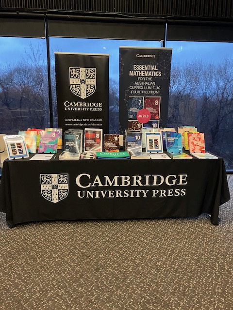 Cambridge_AusEd's tweet photo. We’re delighted to be exhibiting at the MAT conference today! Our display shows off our new Essential Mathematics for the Australian Curriculum series as well as our print and digital mathematics resources. If you're attending, come say hi to our friendly team! https://t.co/ySoekWW77N