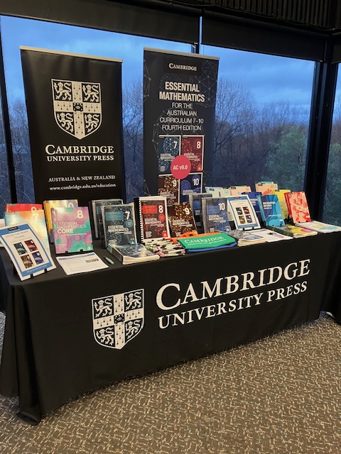 Cambridge_AusEd's tweet photo. We’re delighted to be exhibiting at the MAT conference today! Our display shows off our new Essential Mathematics for the Australian Curriculum series as well as our print and digital mathematics resources. If you're attending, come say hi to our friendly team! https://t.co/ySoekWW77N