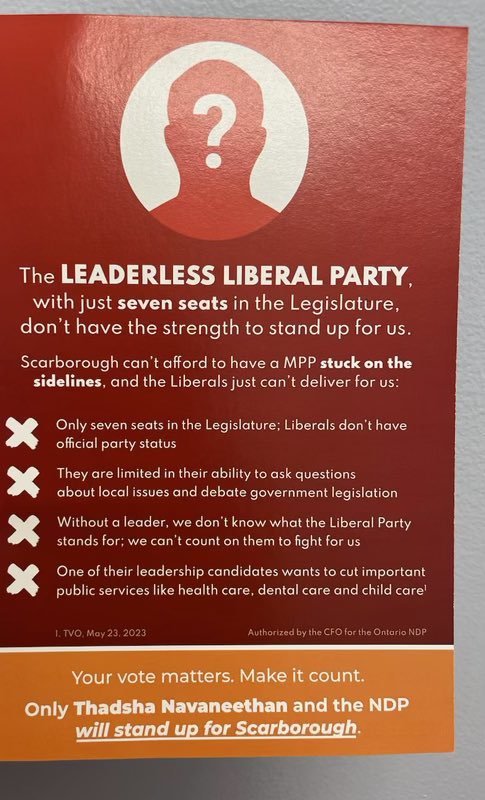 Bonnie4Leader's tweet photo. Bonnie Crombie’s centre-right approach was the closing attack from the @OntarioNDP in Scarborough-Guildwood tonight.

@jm_mcgrath @sabrinananji 
#onpoli #cdnpoli https://t.co/yZkWGeNji7
