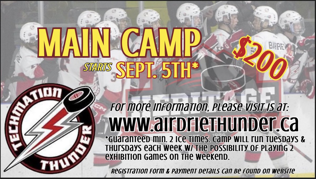 2023/24 MAIN CAMP REGISTRATION Check out our website for registration forms and email them to: operations@airdriethunder.ca ￼ Payments can be sent to: airdriethunder@shaw.ca ￼ admin.esportsdesk.com/leagues/newsle…