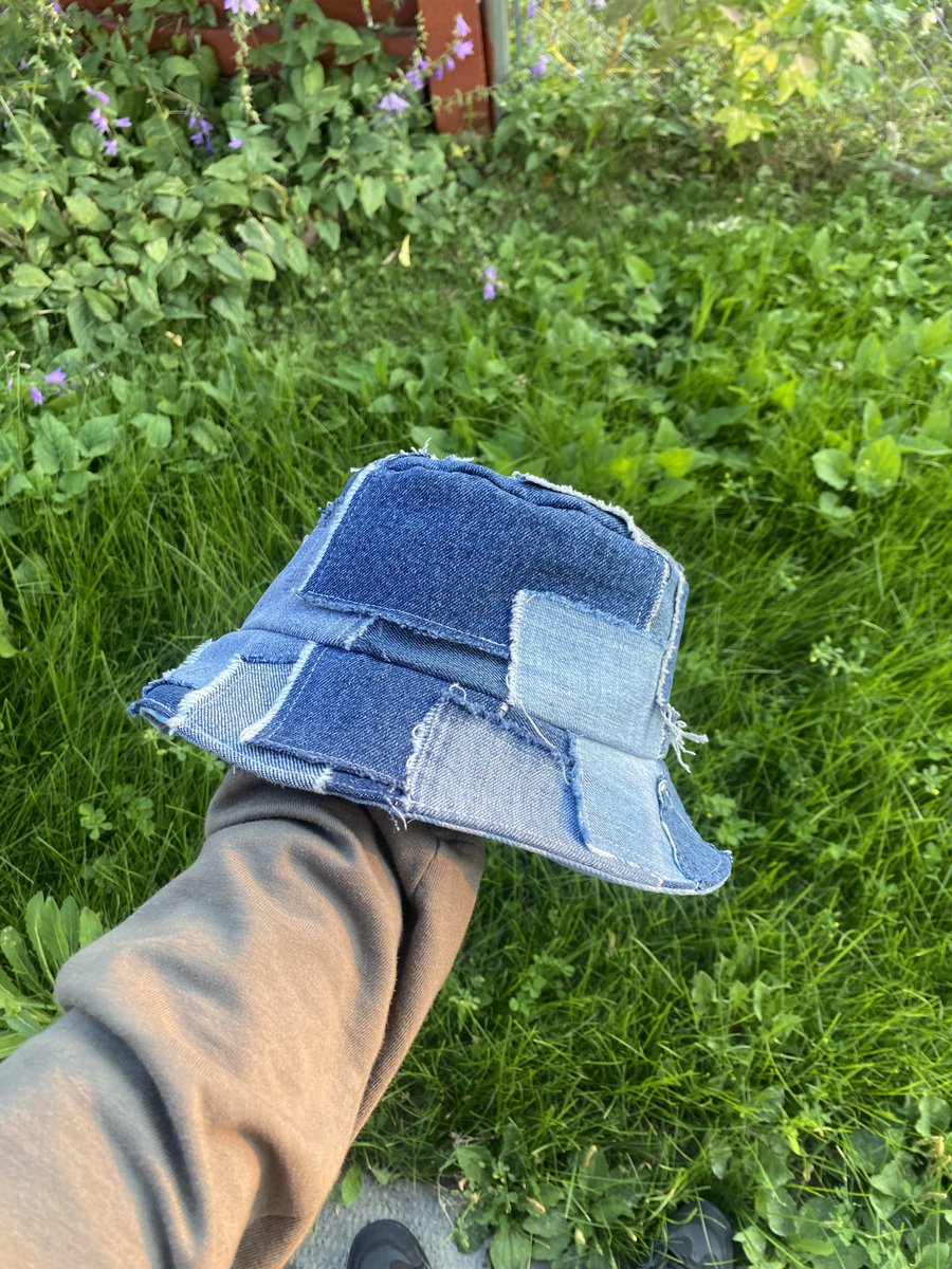 kid_carty's tweet photo. Patchwork denim bucket hat by me https://t.co/l6tkxlh1Jr