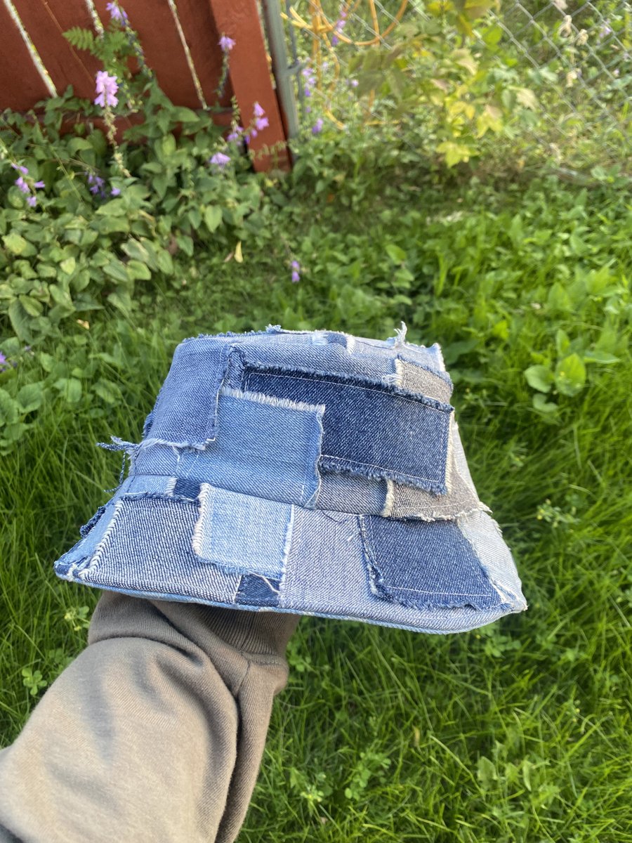 kid_carty's tweet photo. Patchwork denim bucket hat by me https://t.co/l6tkxlh1Jr