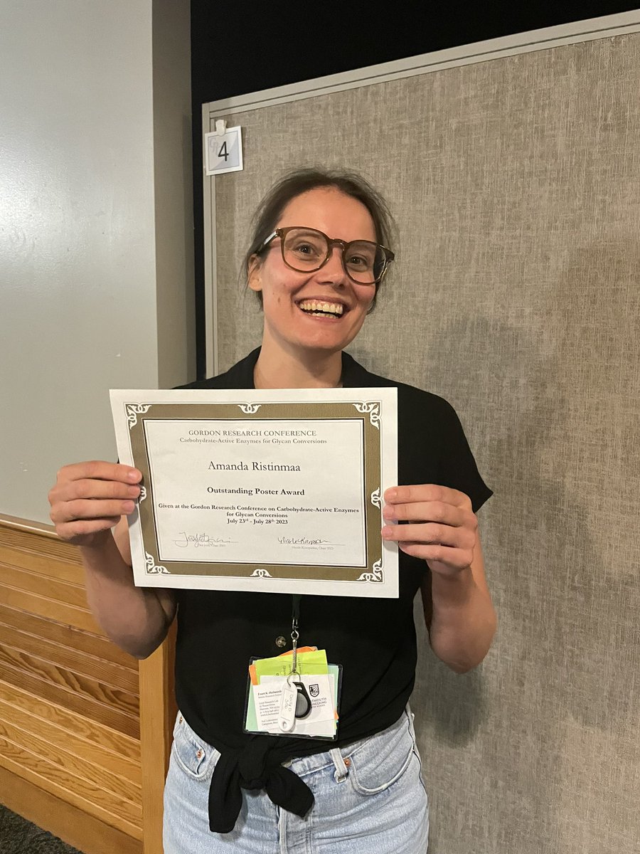 Really honored and happy to have won one of the poster prizes at GRC! #GRC Carbohydrate-active enzymes