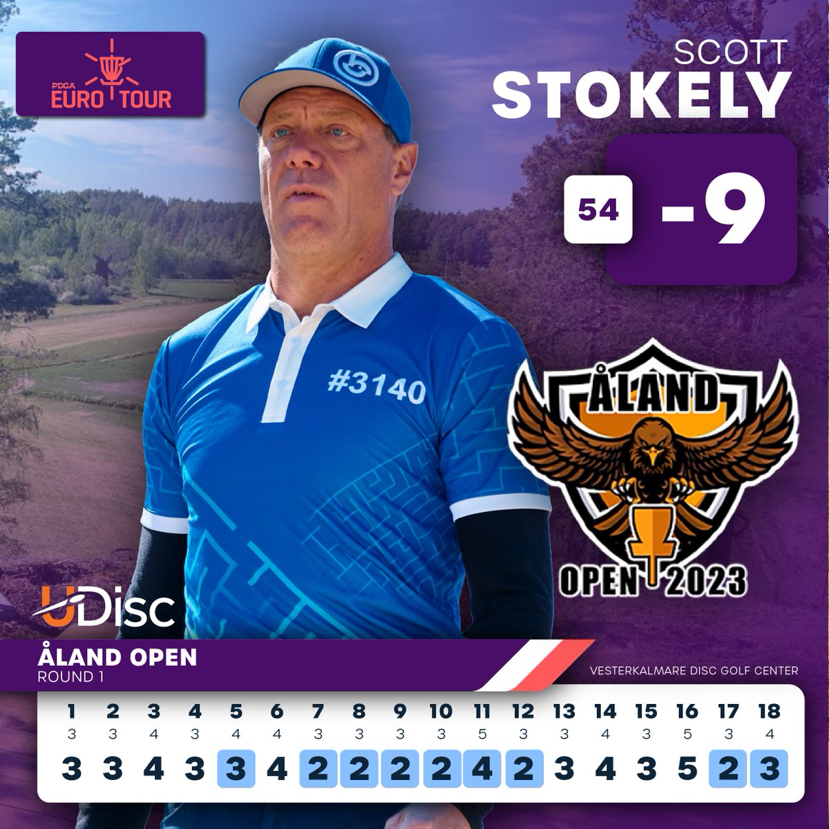 Scott Stokely with a heater to start the Åland Open! 🔥

He'll be on the lead card tomorrow, Stokely (PDGA #3140) is the lowest PDGA number to make lead card at an MPO DGPT-point event.