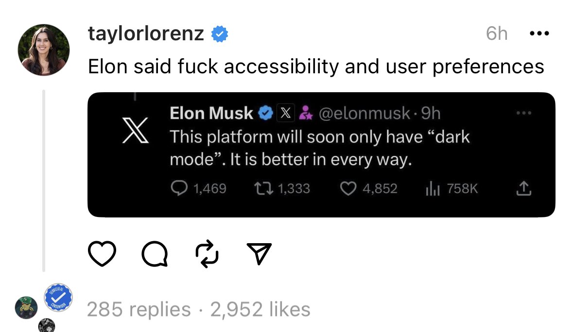 MemeNonLibs's tweet photo. @elonmusk @BillyM2k @greg16676935420 @TaylorLorenz finally won out 😂😂 https://t.co/S3EUH9vn5d