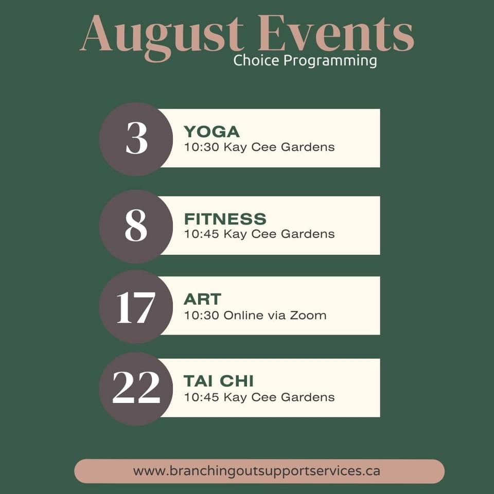 support_out's tweet photo. AUGUST CHOICE PROGRAMMING EVENTS....It's Your Choice
all community members are invited and welcome to join

https://t.co/IcXbqCjyyx

#Orangeville #DufferinCounty #Yoga #Art #TaiChi #Fitness #ChoicePrograms #ItsYourChoice #Community https://t.co/O9354LPmpk