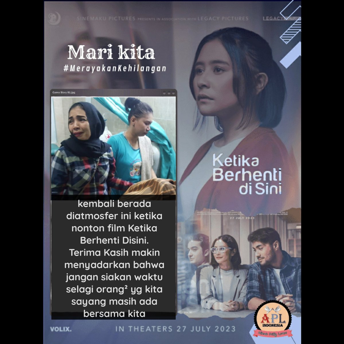 Kembali berada diatmosfer kehilangan paling hilang ketika nonton film Ketika Berhenti Disini. Terima Kasih makin menyadarkan bahwa jangan siakan waktu selagi orang-orang terdekat masih ada bersama kita <a href="/prillyyla/">Prilly Latuconsina</a> <a href="/umayshhhhb/">Umay</a> <a href="/sinemakupicts/">Sinemaku Pictures</a>