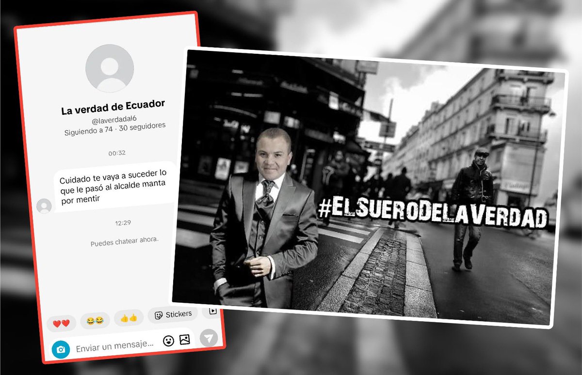🛑#ALERTA | El generador de contenido Jorge Guzmán, conocido como '<a href="/SuerodlaVerdad1/">El Suero De La Verdad</a>', fue amenazado de muerte en TikTok. Un usuario le dijo que le pasaría lo mismo que al exalcalde de Manta #AgustínIntriago, asesinado el fin de semana pasado por sicarios.

bit.ly/44LleH0