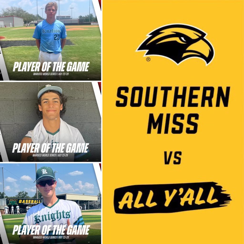 The 2024 <a href="/SouthernMissBSB/">Southern Miss Baseball</a> commits on the <a href="/knightknation4L/">Knights Knation #4L</a> team have been at the top of their game at the Marucci World Series this week!!
#SMTTT
<a href="/camdensunstrom1/">Camden Sunstrom</a> <a href="/GraydenHarris/">Grayden Harris</a> 
<a href="/MicahWascom/">Micah Wascom</a>