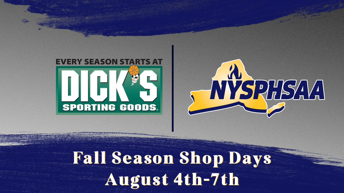 NEXT WEEKEND stop at any New York @DICKS location for 20% off with the coupon linked below. bit.ly/3DwxSh5 It’s #NYSPHSAA Shop Days at DICK’S Sporting Goods. Fall Shop days run from Aug 4 to Aug 7.