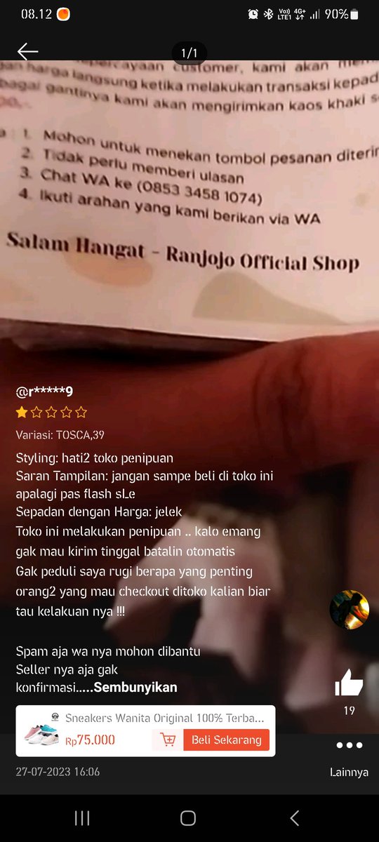 Tony_error's tweet photo. @discountfess Emang modusnya ini toko ngikut flashsale serba seribu, terus barangnya dikirim kaos kaki atau sol aja. 
Ini ada WA nya, kalo2 mau silaturahmi.. https://t.co/IJqobdeum9