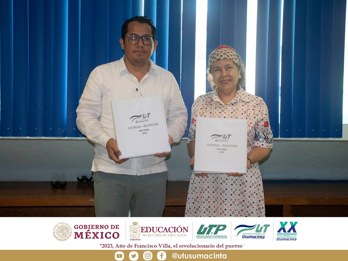 UTUSUMACINTA's tweet photo. El día de hoy se llevó acabo la formalización de  firmas de  la entrega recepción  entre la Dra. Elva Isabel Gutiérrez Cabrera  y el Dr. Jonathan José  Canepa Segura, nuevo Rector de la Universidad Tecnológica del Usumacinta 
#EnhorabuenaDr
#UTUSomosTodos https://t.co/Q33492GWFR