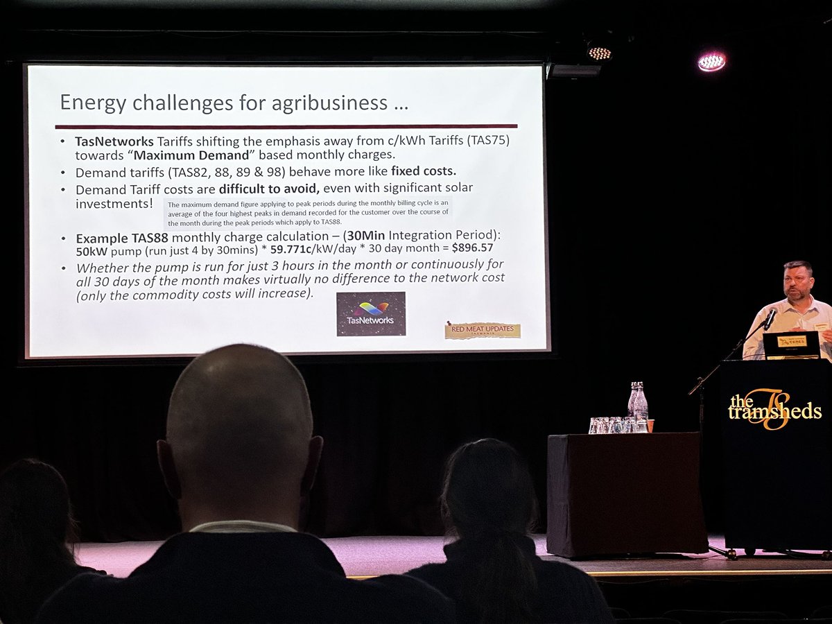 Dylan Bellchambers (@dbellchambers) on Twitter photo As c/kWh charges phase out of the power market and maximum demand charges become the new norm is going to considerably increase cost to irrigators. Great update from Marc White from Goanna Energy
#redmeatupdates #irrigation #tasmania <a href="/RedMeatUpdates/">Red Meat Updates</a> As c/kWh charges phase out of the power market and maximum demand charges become the new norm is going to considerably increase cost to irrigators. Great update from Marc White from Goanna Energy
#redmeatupdates #irrigation #tasmania <a href="/RedMeatUpdates/">Red Meat Updates</a>