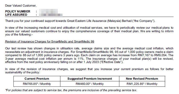 kengsim's tweet photo. Another letter from Great Eastern insurance asking for ever more money, this time a 60% increase on my insurance premiums. If only my salary is keeping pace. @BNM_official https://t.co/vRVHnPI6jW
