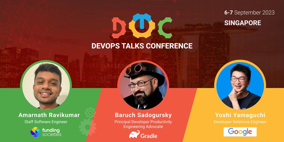DevOpsTalks's tweet image. Delighted to welcome to DOTC SG23 @amarnus Engineering Manager at @FundSocietiesMy @jbaruch Principal Developer Productivity Engineering Advocate at @gradle & @ymotongpoo Senior Developer Relations Engineer at @Google.
🎟️ Book your tickets now to DOTC SG devops.talksplus.com/singapore/devo…